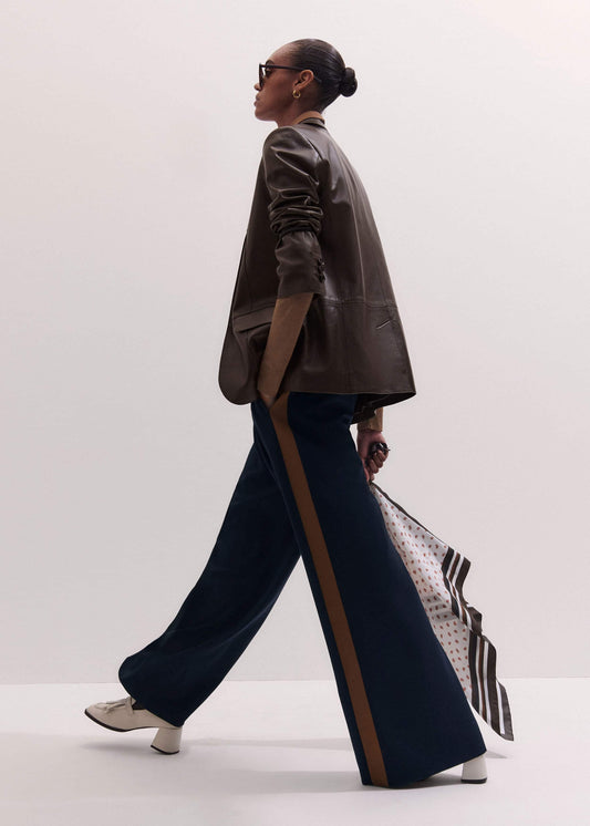 Navy Contrast Side Panel Wide-Leg Pant | ME+EM Clothing