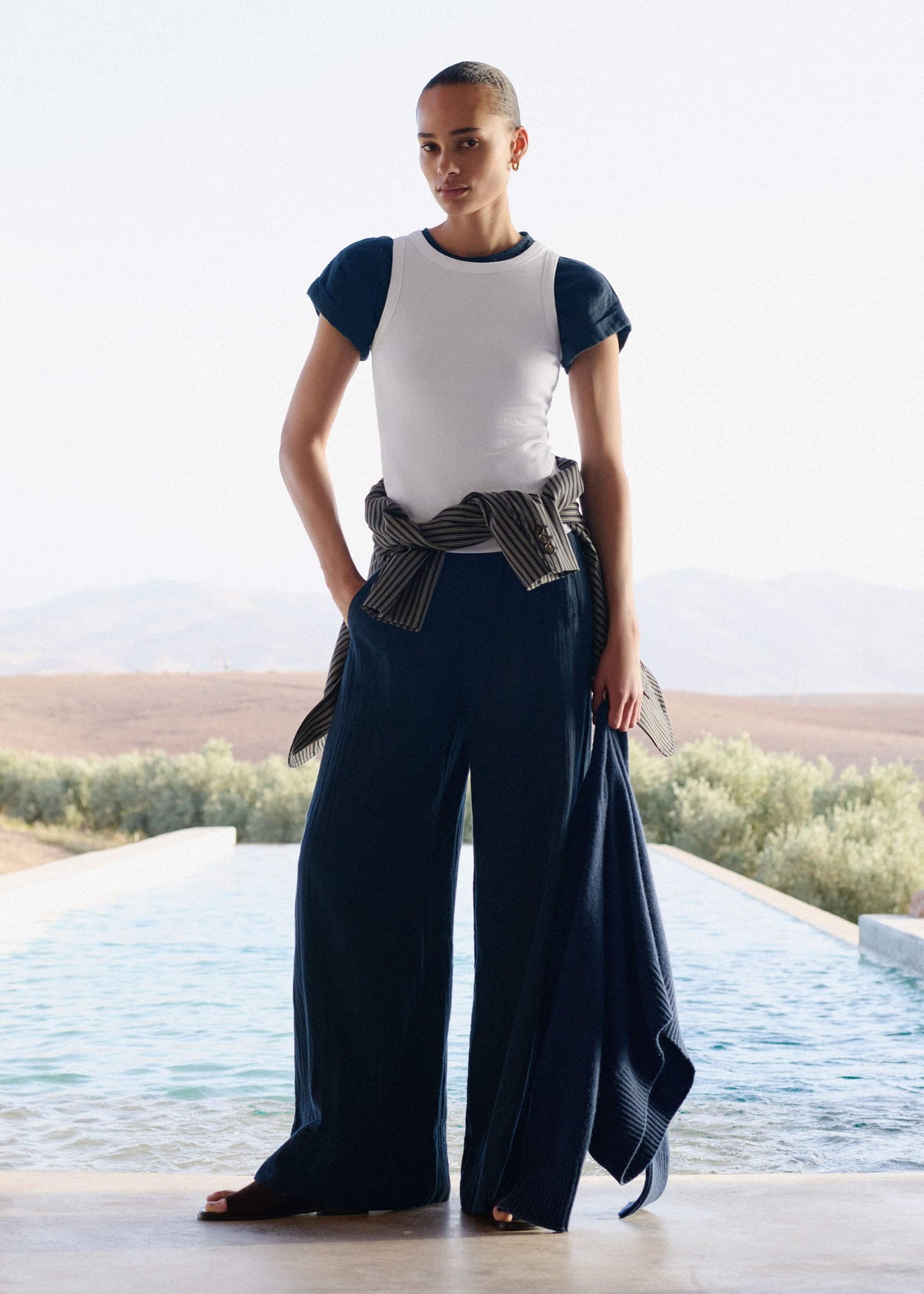 Navy Cheesecloth Wide-Leg Pant | ME+EM Clothing