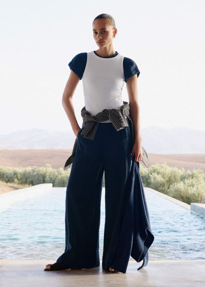 Navy Cheesecloth Wide-Leg Pant | ME+EM Clothing
