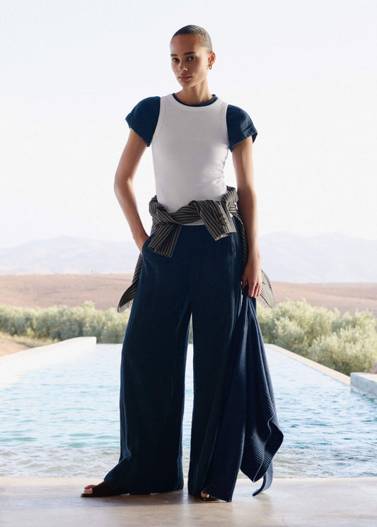 Navy Cheesecloth Wide-Leg Pant | ME+EM Clothing