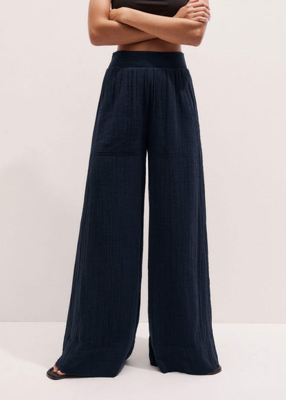 Navy Cheesecloth Wide-Leg Pant | ME+EM Clothing