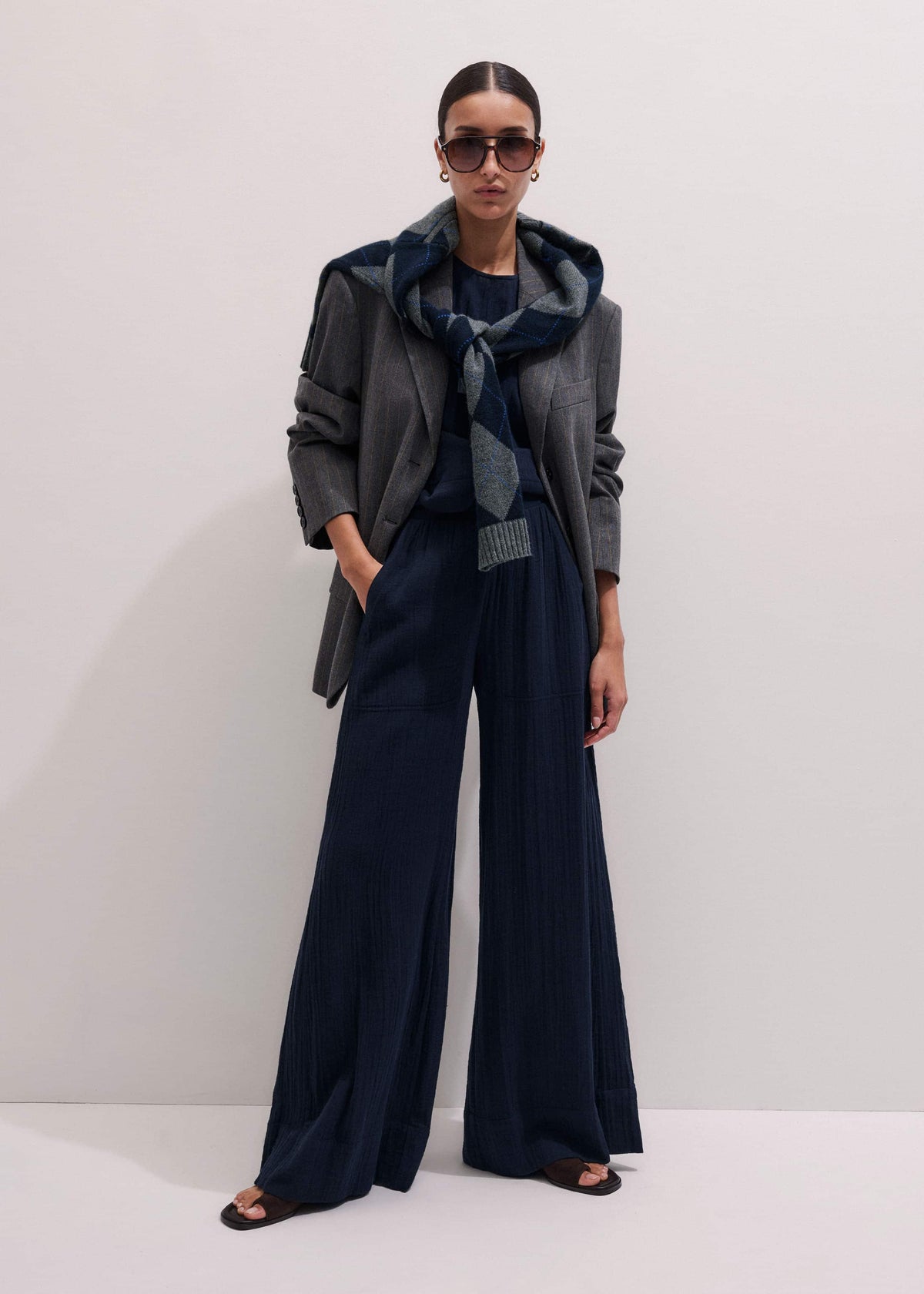 Navy Cheesecloth Wide-Leg Pant | ME+EM Clothing
