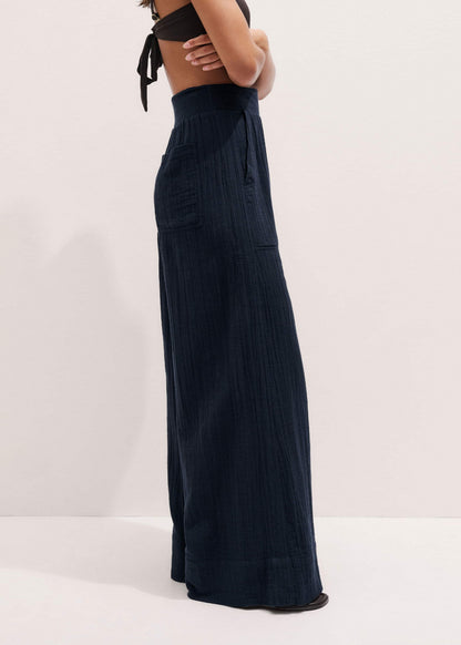 Navy Cheesecloth Wide-Leg Pant | ME+EM Clothing
