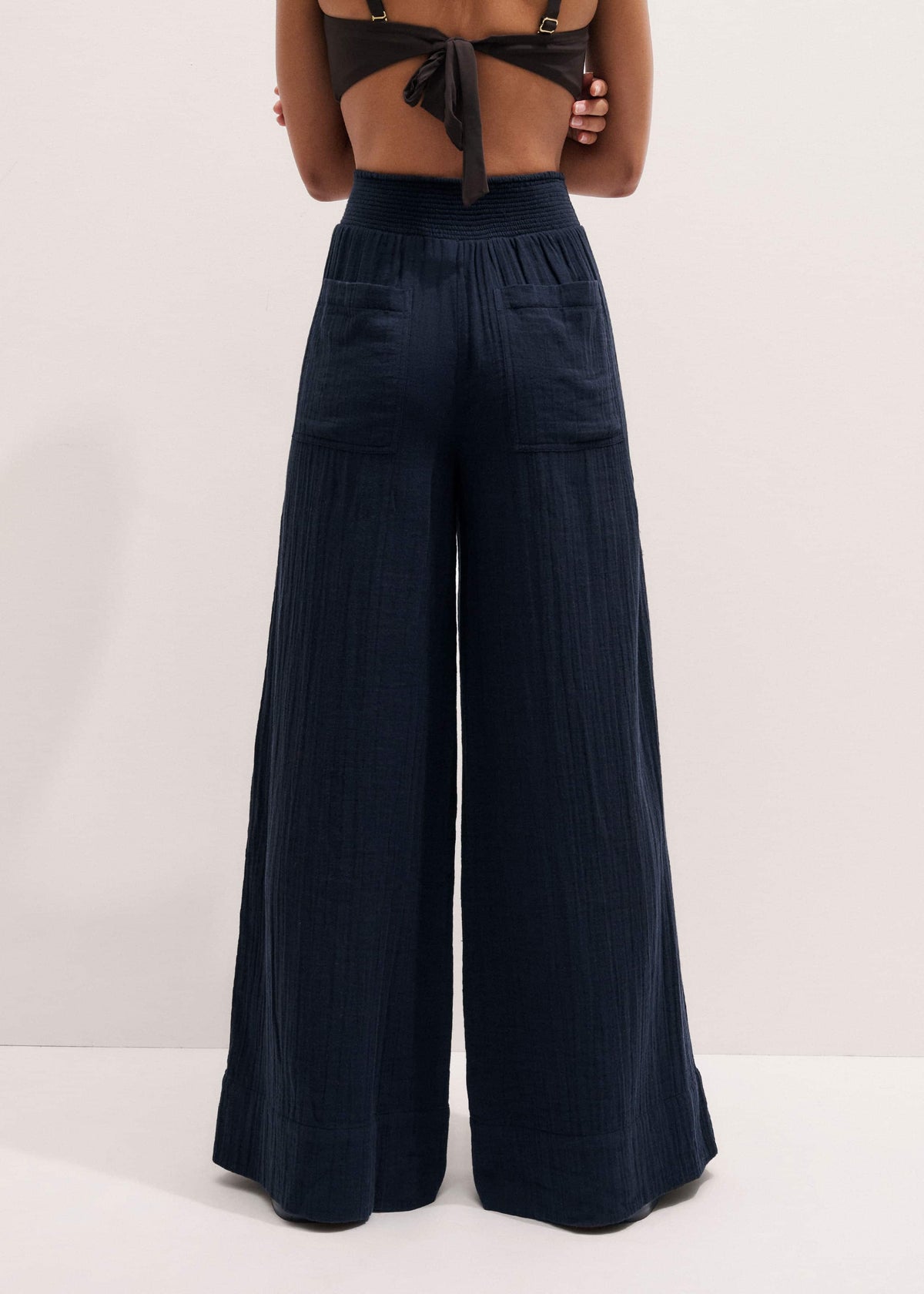 Navy Cheesecloth Wide-Leg Pant | ME+EM Clothing