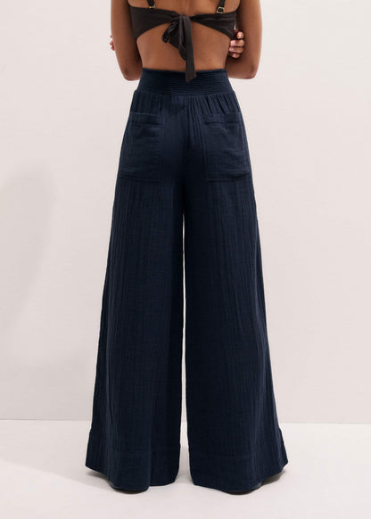 Navy Cheesecloth Wide-Leg Pant | ME+EM Clothing