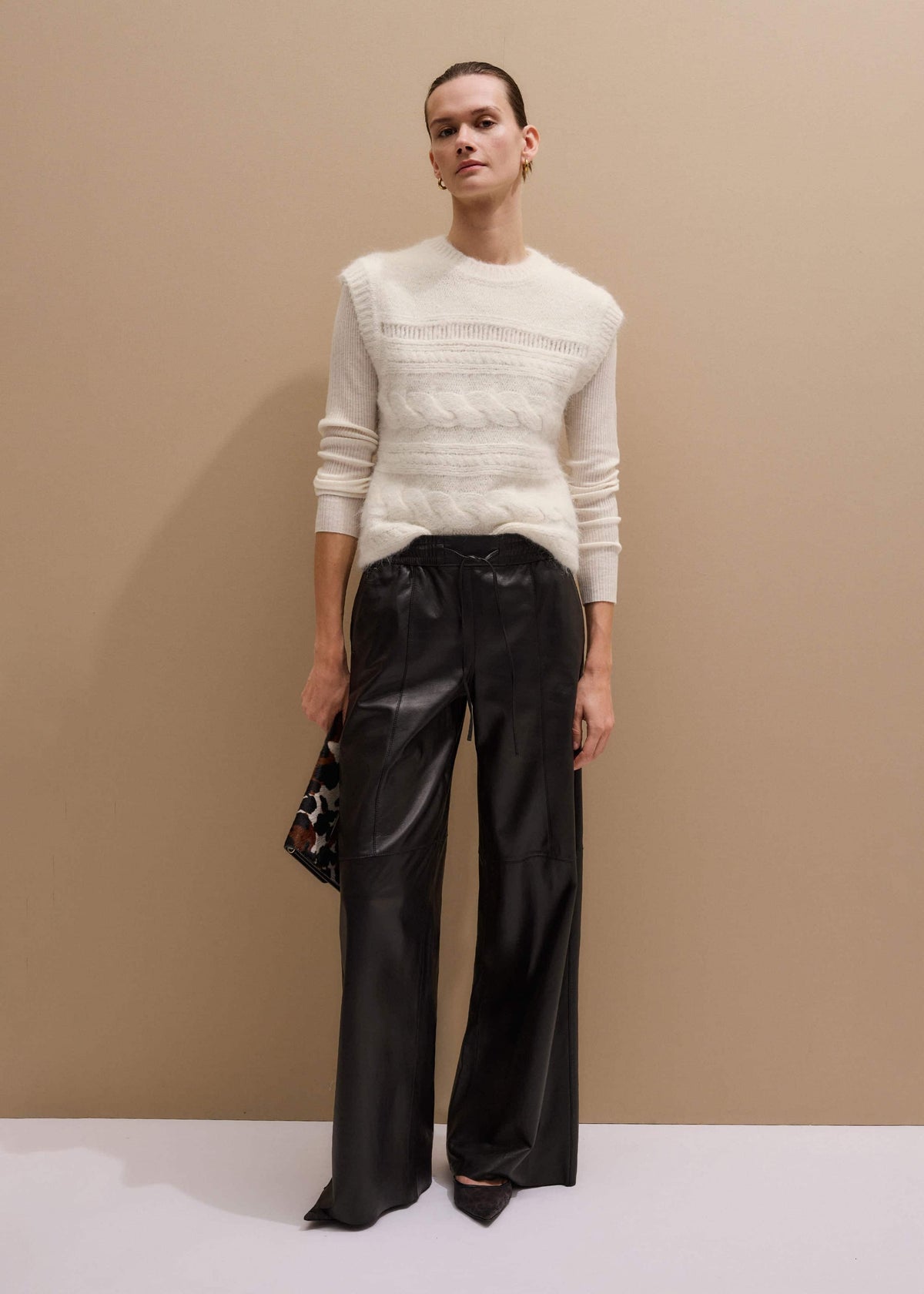 Warm Black Leather Wide-Leg Track Pant | ME+EM Clothing