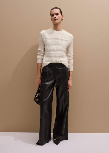 Warm Black Leather Wide-Leg Track Pant | ME+EM Clothing