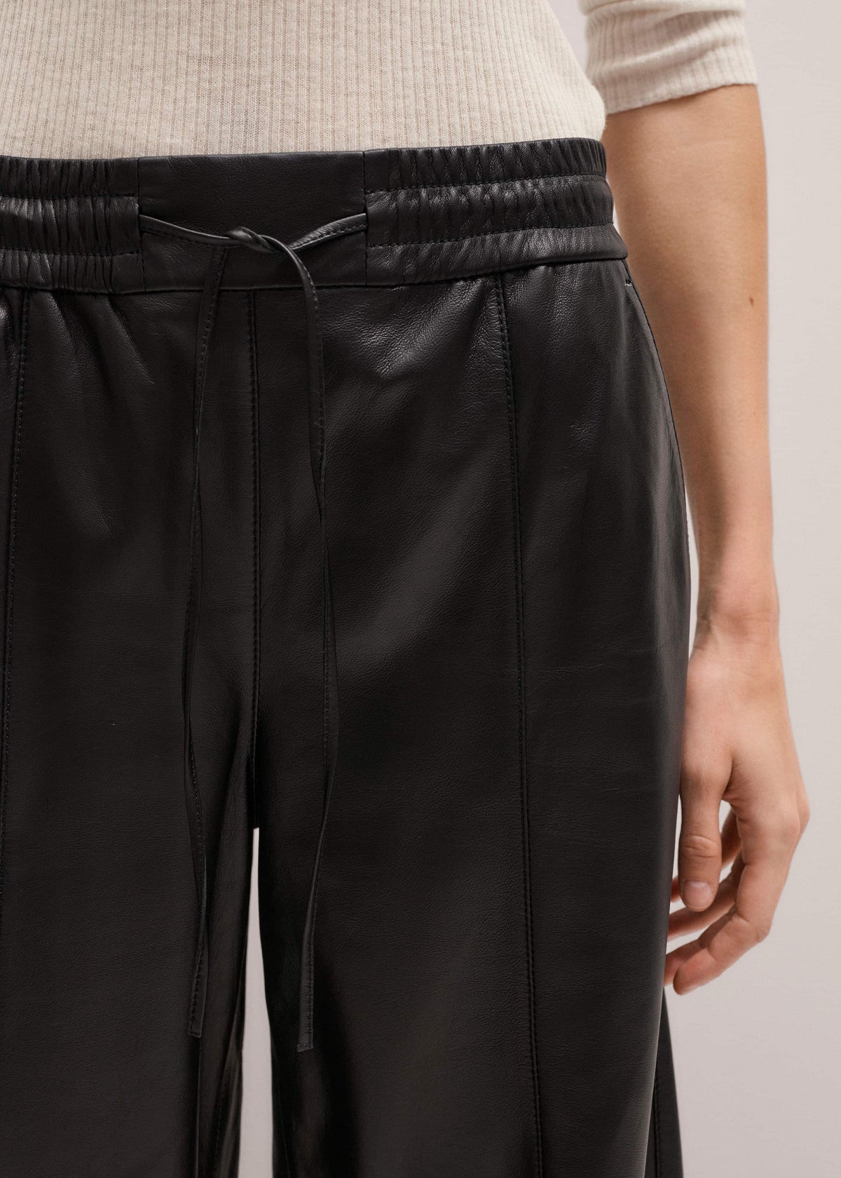 Warm Black Leather Wide-Leg Track Pant | ME+EM Clothing