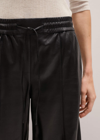 Warm Black Leather Wide-Leg Track Pant | ME+EM Clothing