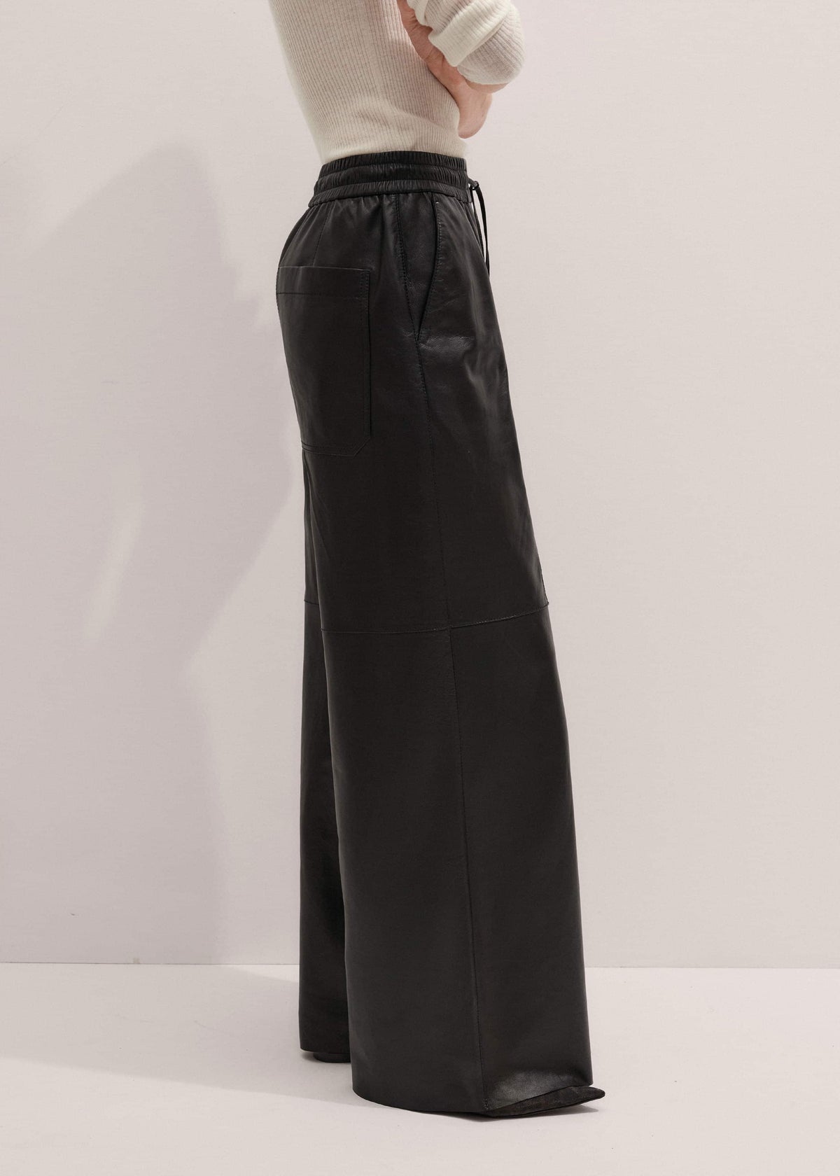 Warm Black Leather Wide-Leg Track Pant | ME+EM Clothing