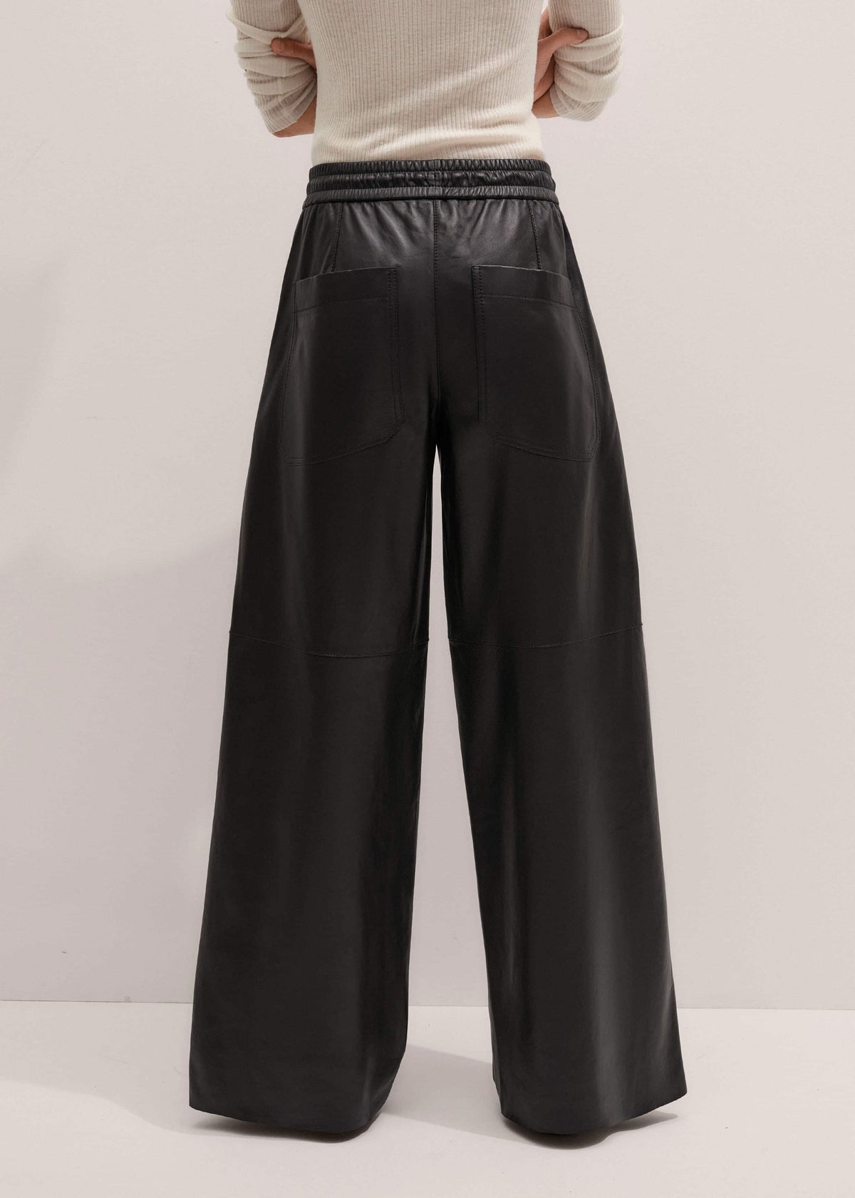 Warm Black Leather Wide-Leg Track Pant | ME+EM Clothing
