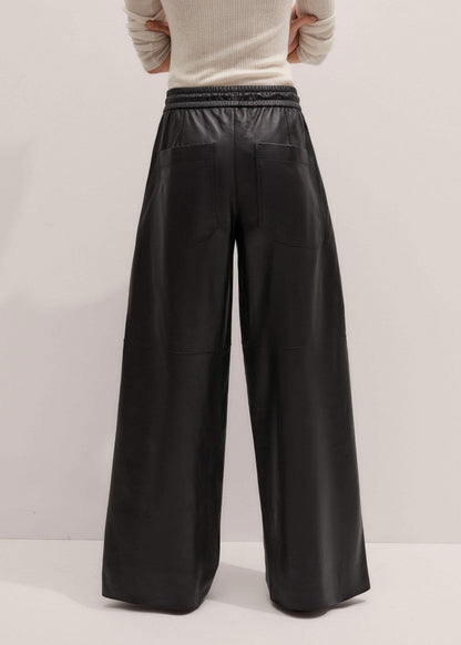 Warm Black Leather Wide-Leg Track Pant | ME+EM Clothing