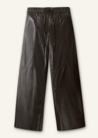 Warm Black Leather Wide-Leg Track Pant | ME+EM Clothing