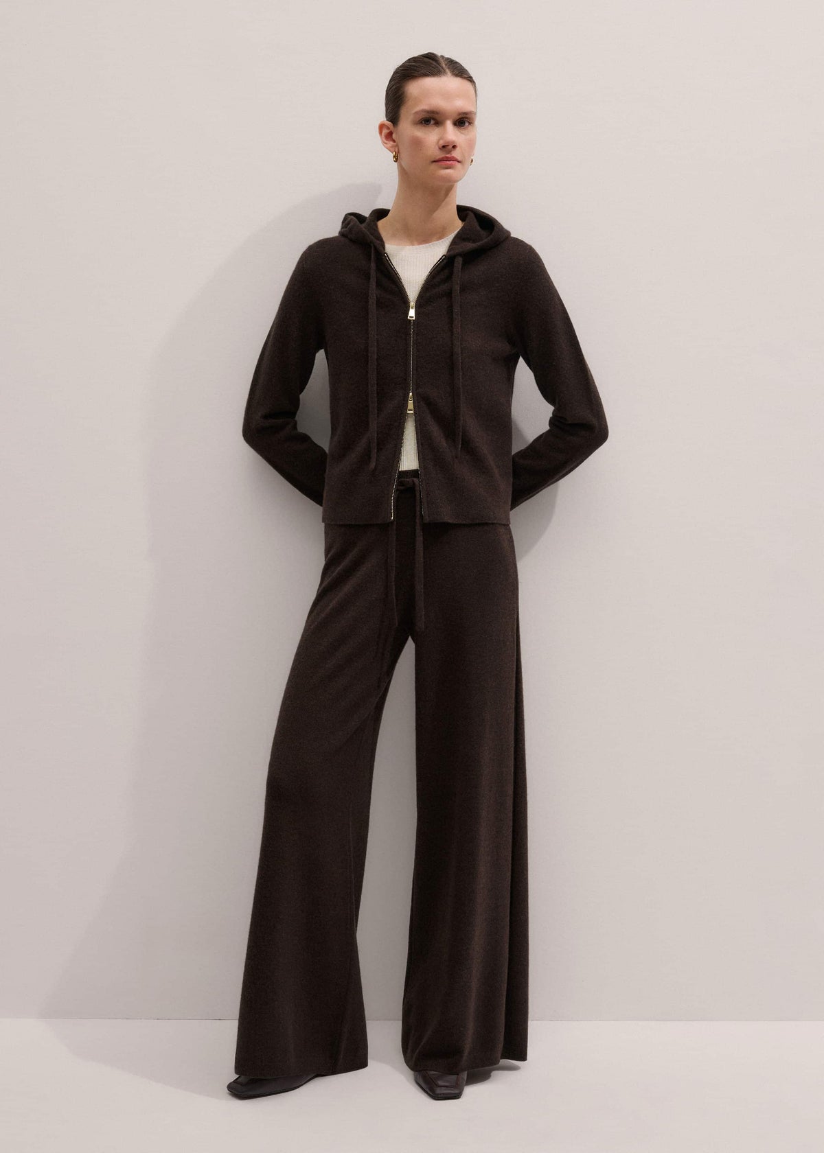 Brown Cashmere Wide-Leg Knit Pant | ME+EM Clothing