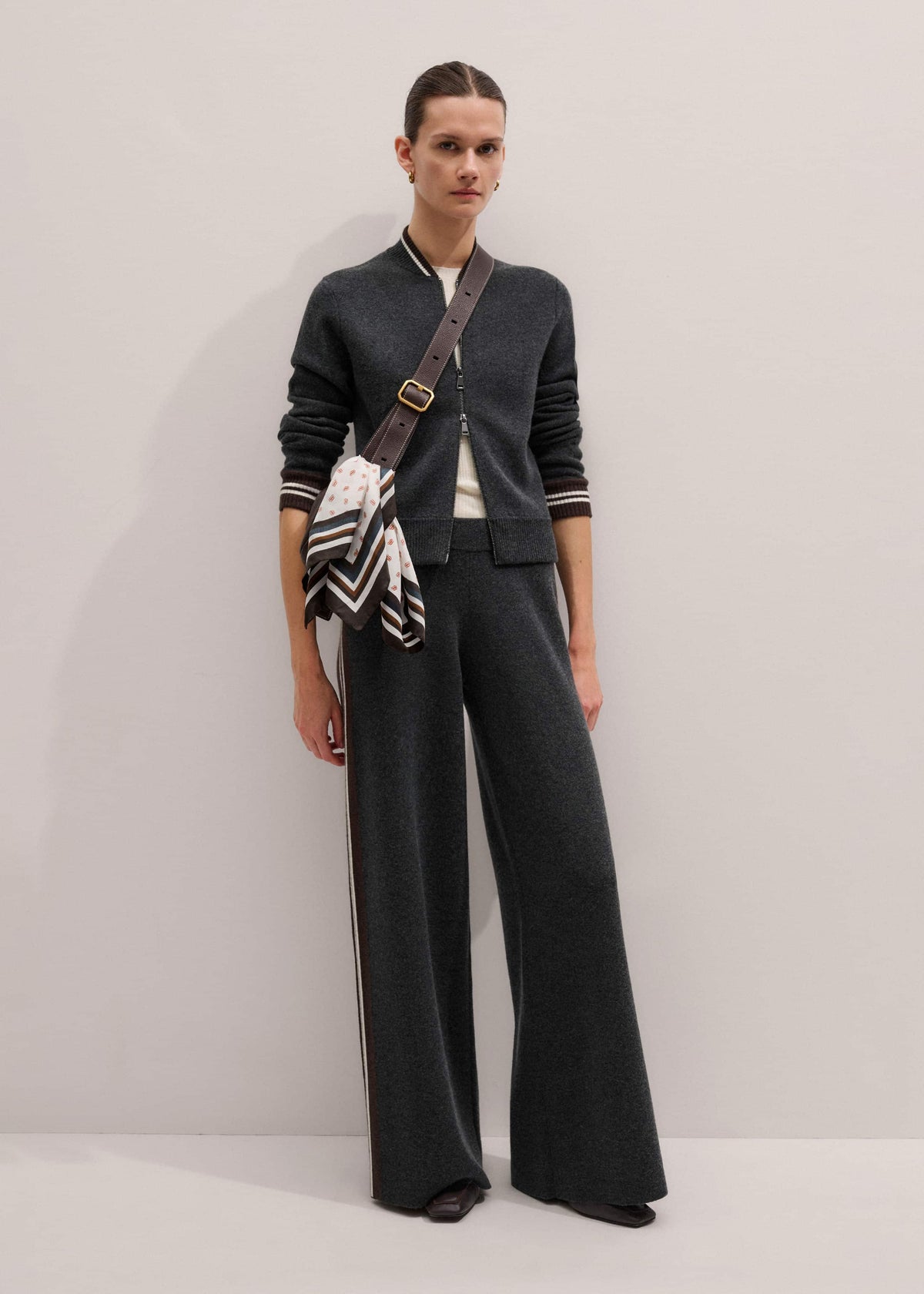Gray Side Stripe Milano Knit Wide Leg Pant | ME+EM Clothing