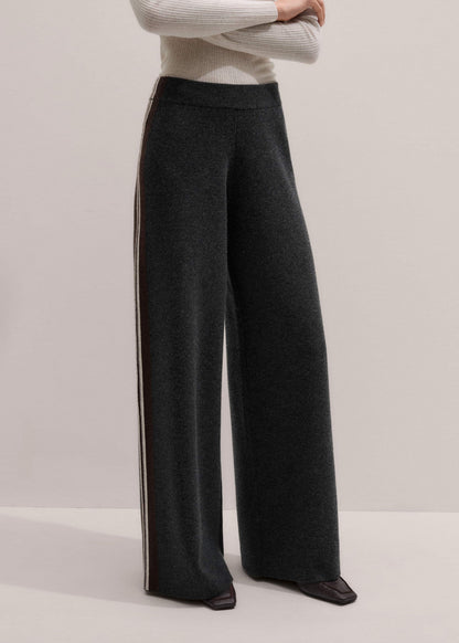 Gray Side Stripe Milano Knit Wide Leg Pant | ME+EM Clothing