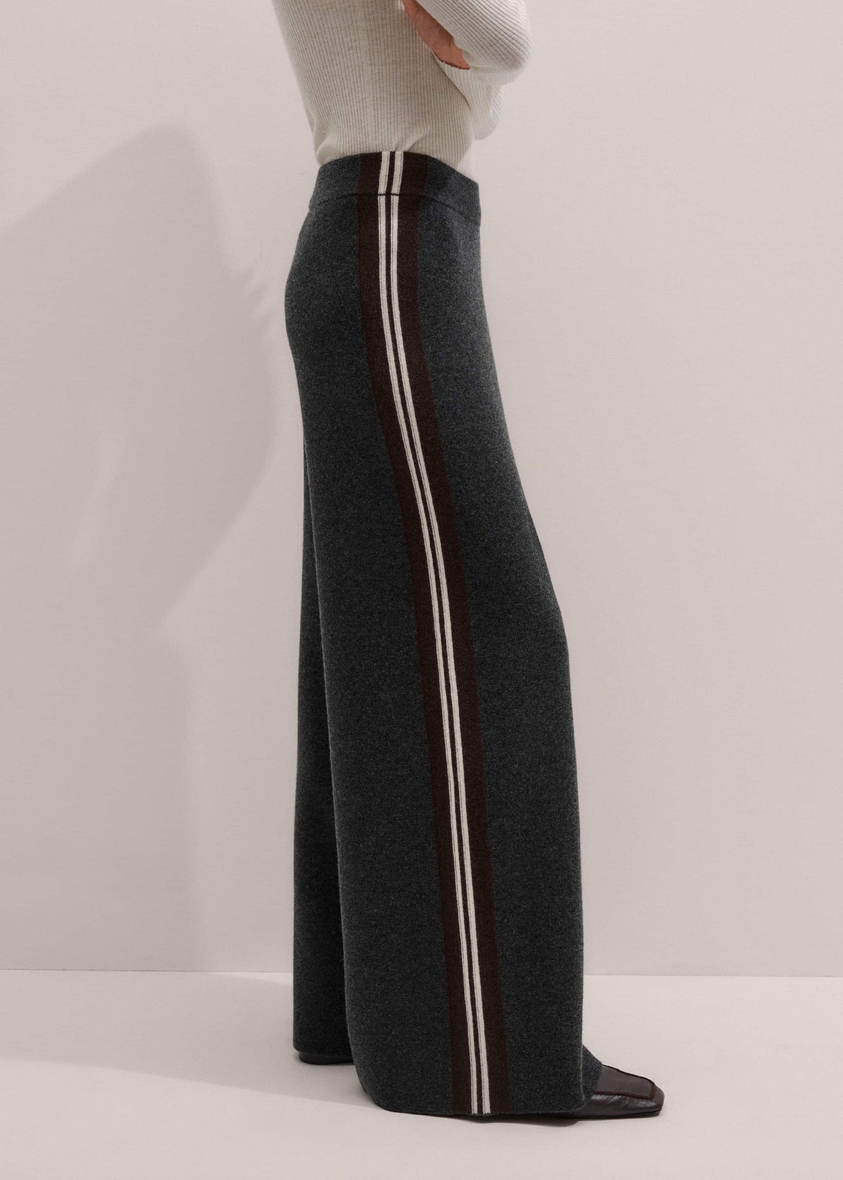 Gray Side Stripe Milano Knit Wide Leg Pant | ME+EM Clothing