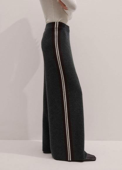Gray Side Stripe Milano Knit Wide Leg Pant | ME+EM Clothing