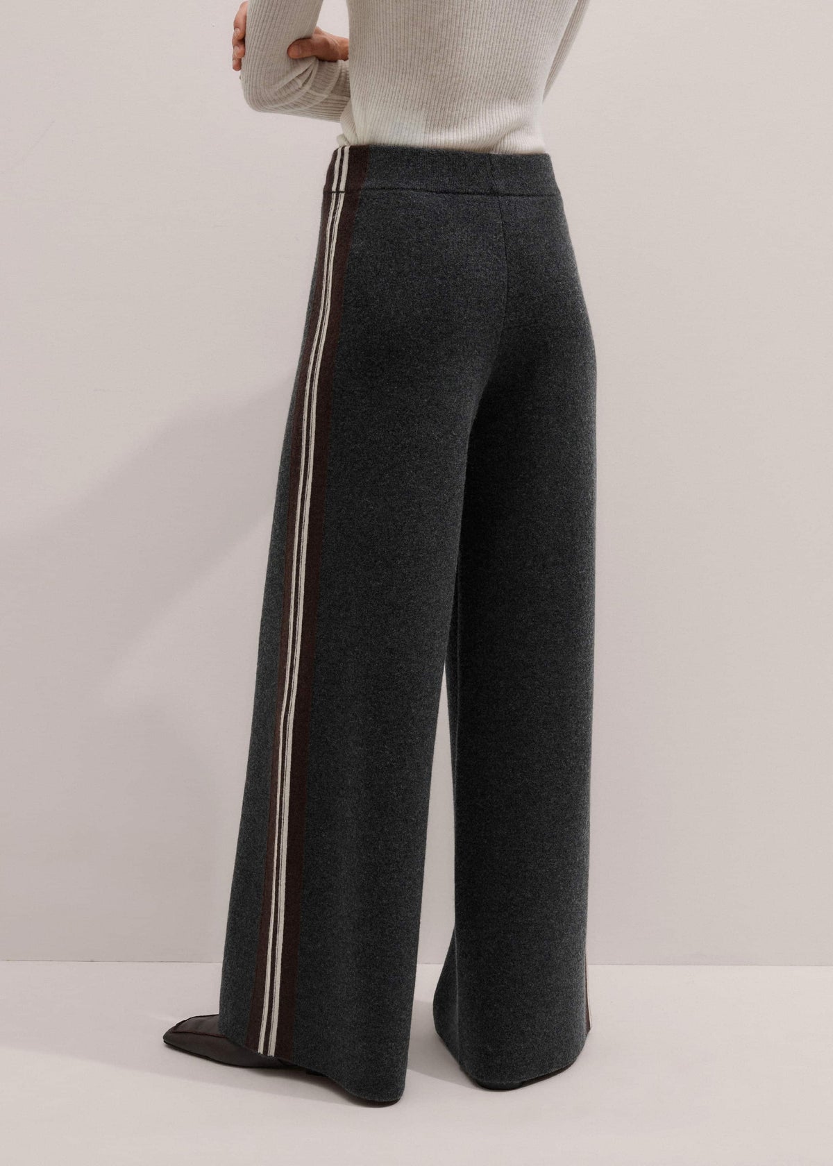 Gray Side Stripe Milano Knit Wide Leg Pant | ME+EM Clothing