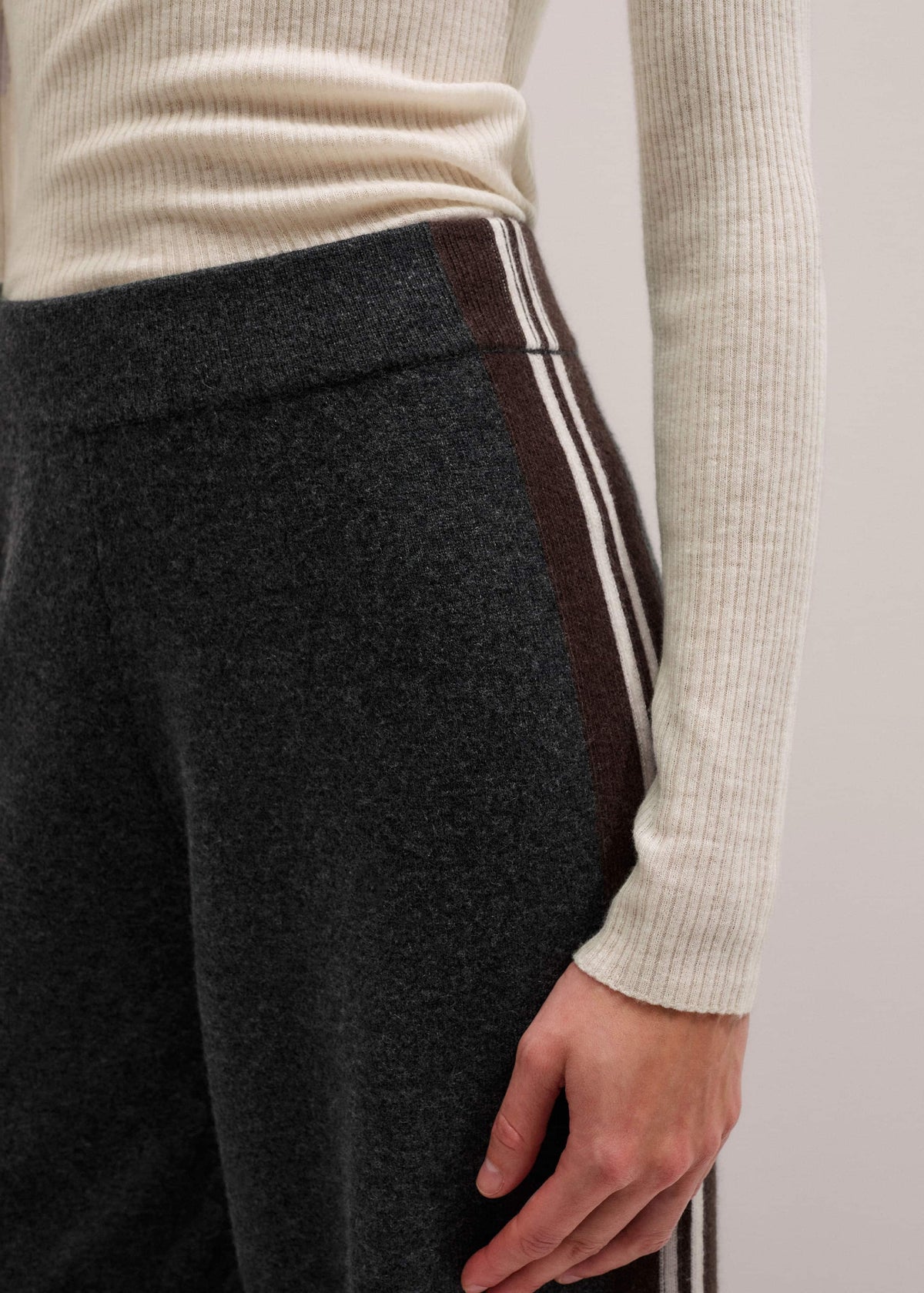 Gray Side Stripe Milano Knit Wide Leg Pant | ME+EM Clothing