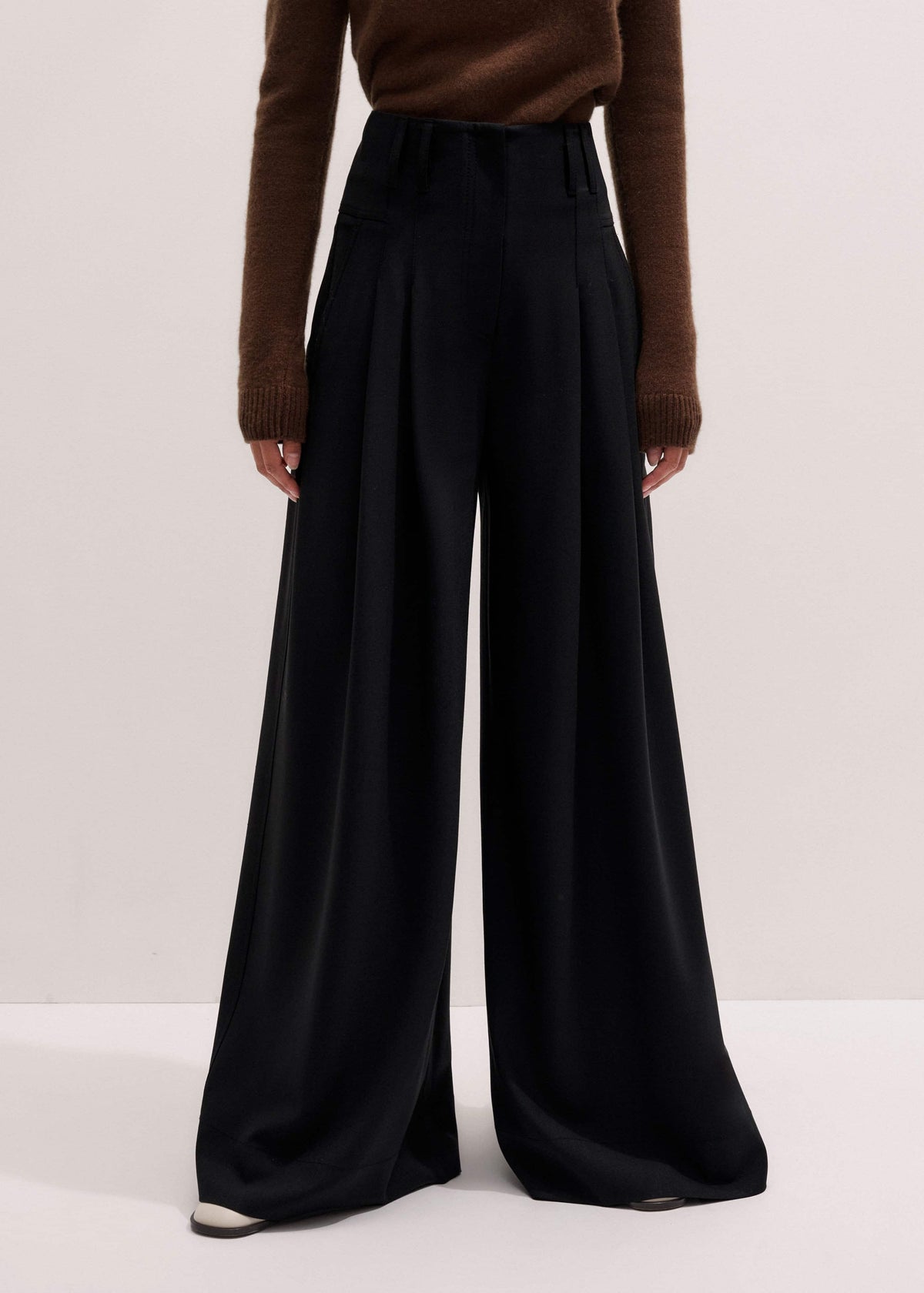 Black Wool Ultra Wide-Leg Pleat Pant | ME+EM Clothing