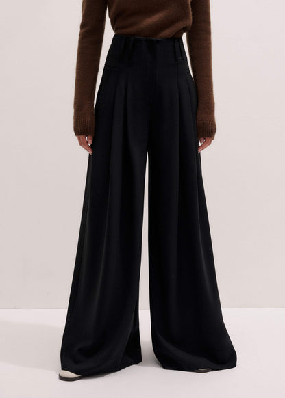 Black Wool Ultra Wide-Leg Pleat Pant | ME+EM Clothing