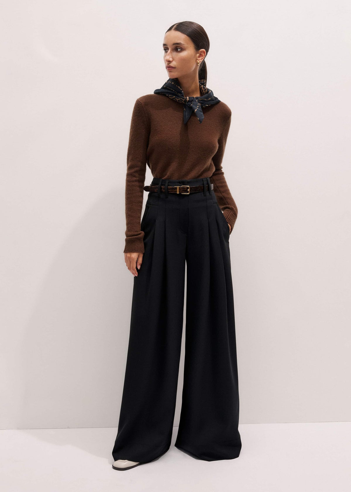 Black Wool Ultra Wide-Leg Pleat Pant | ME+EM Clothing