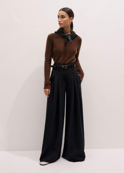 Black Wool Ultra Wide-Leg Pleat Pant | ME+EM Clothing