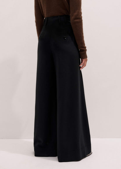 Black Wool Ultra Wide-Leg Pleat Pant | ME+EM Clothing