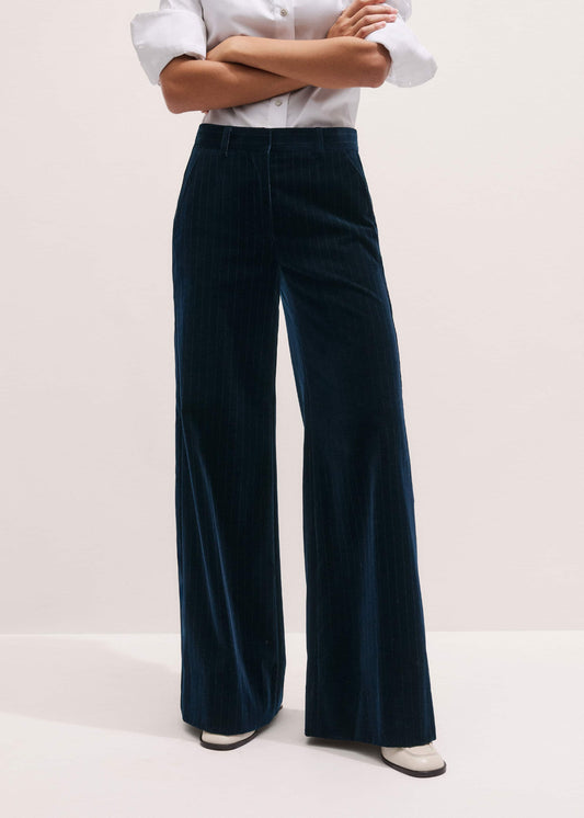 Navy Wool Pinstripe Wide-Leg Pant | ME+EM Clothing