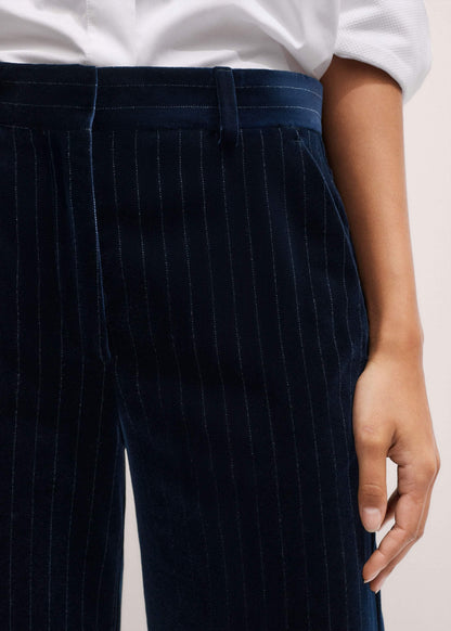 Navy Wool Pinstripe Wide-Leg Pant | ME+EM Clothing
