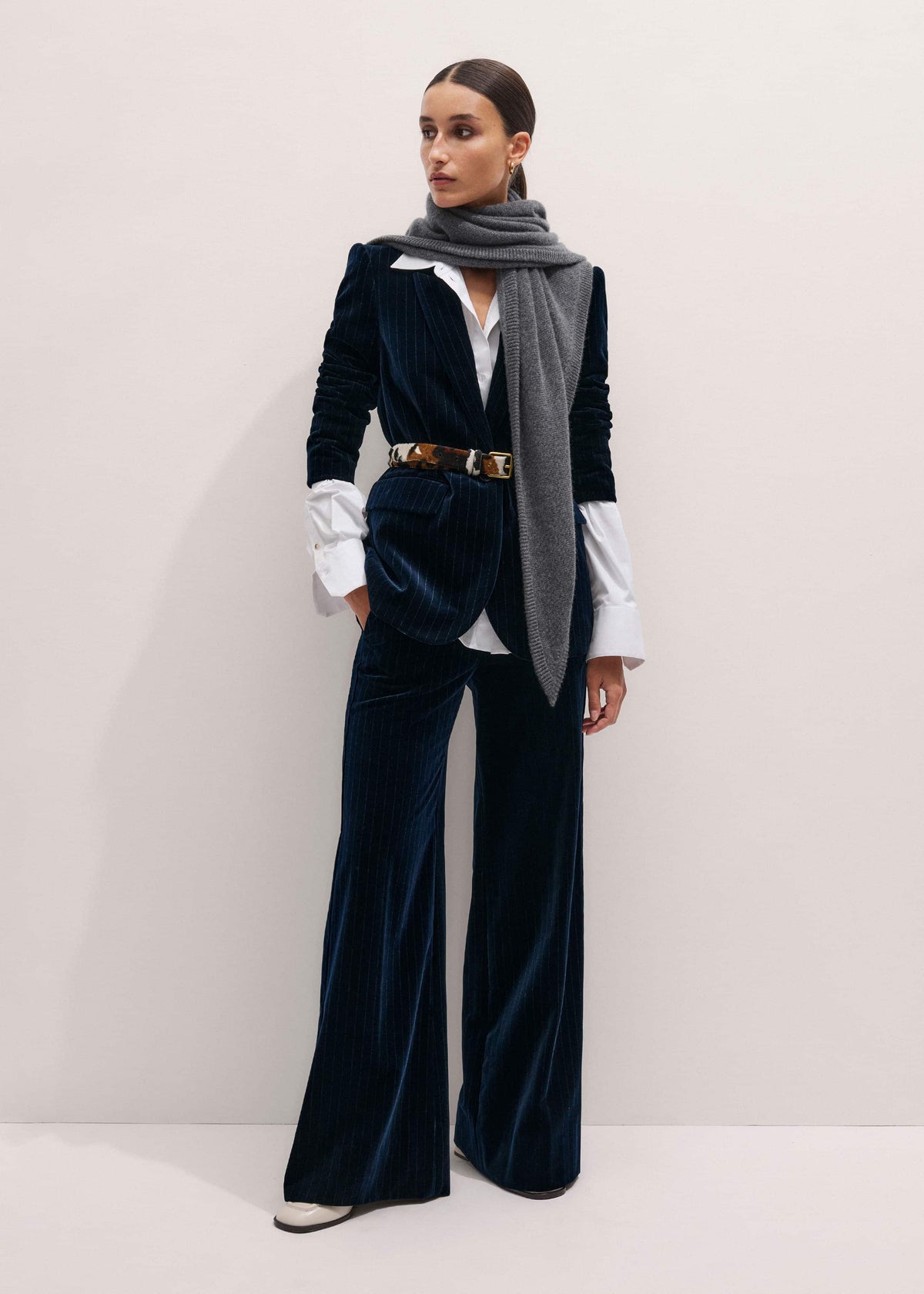 Navy Wool Pinstripe Wide-Leg Pant | ME+EM Clothing