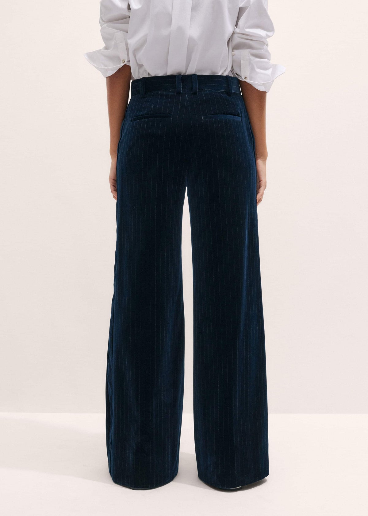 Navy Wool Pinstripe Wide-Leg Pant | ME+EM Clothing