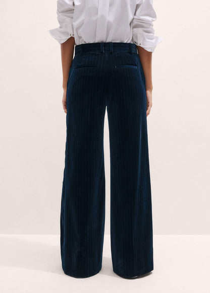 Navy Wool Pinstripe Wide-Leg Pant | ME+EM Clothing