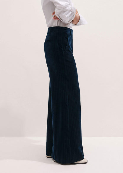 Navy Wool Pinstripe Wide-Leg Pant | ME+EM Clothing