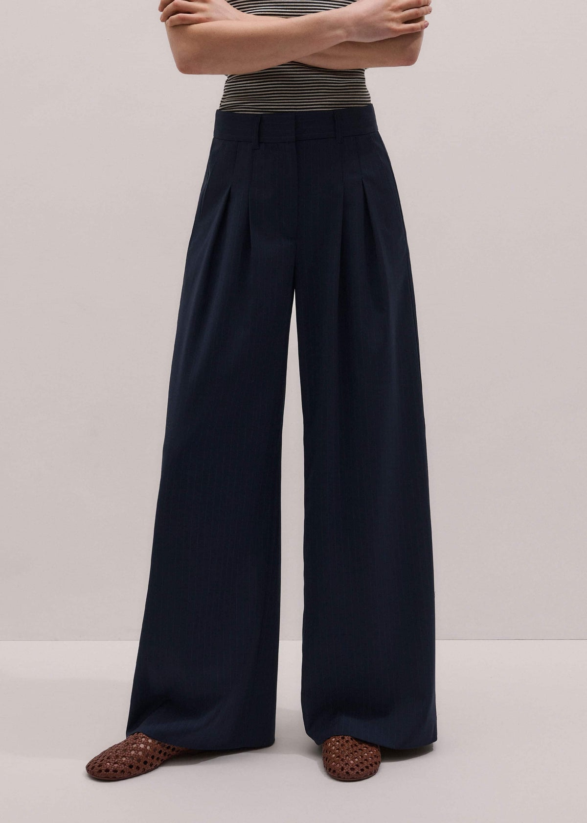 Navy Pinstripe Pleat Front Man Pant | ME+EM Clothing