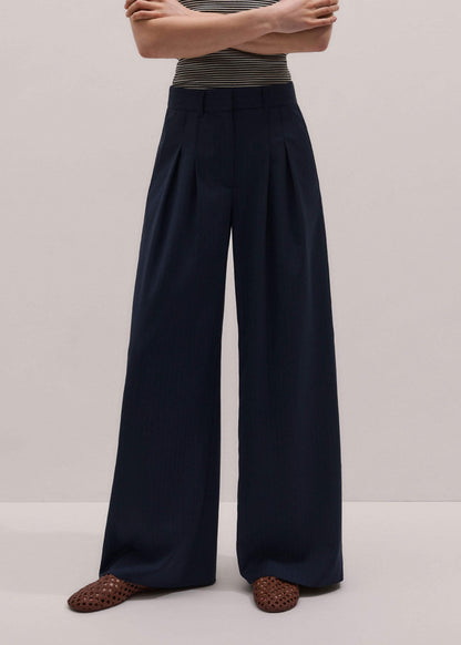 Navy Pinstripe Pleat Front Man Pant | ME+EM Clothing