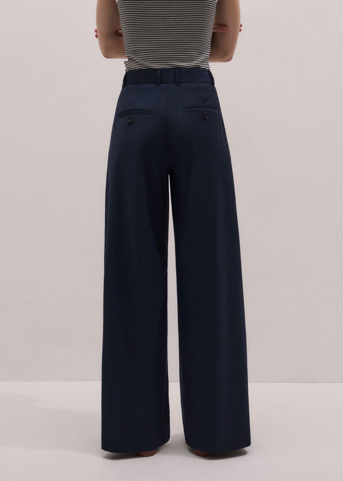 Navy Pinstripe Pleat Front Man Pant | ME+EM Clothing