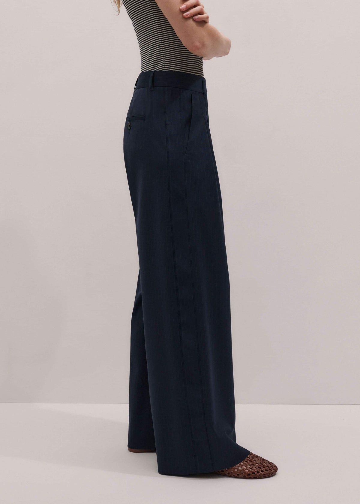 Navy Pinstripe Pleat Front Man Pant | ME+EM Clothing