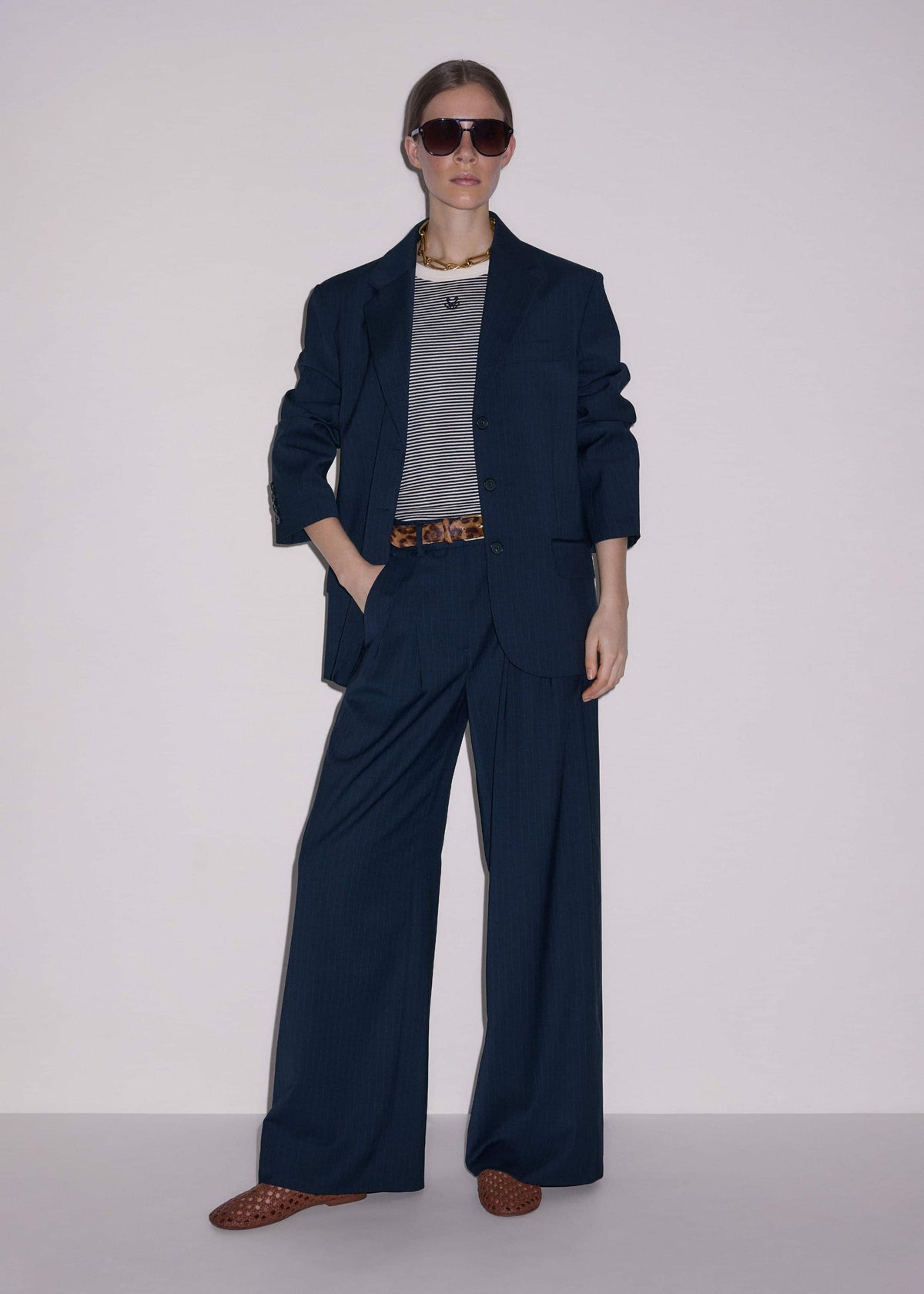 Navy Pinstripe Pleat Front Man Pant | ME+EM Clothing