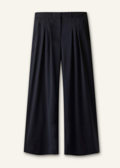 Navy Pinstripe Pleat Front Man Pant | ME+EM Clothing