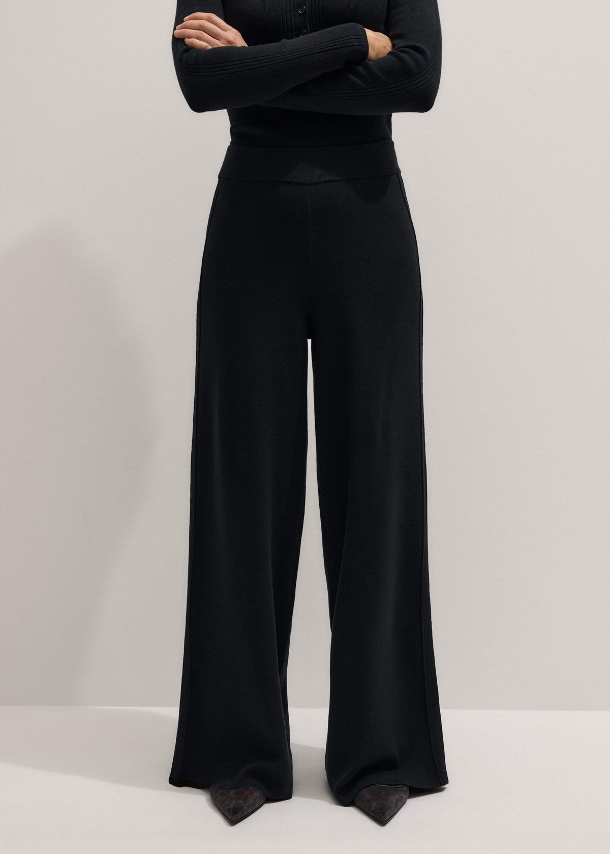Black Silk Knit Evening Palazzo Pant | ME+EM Clothing