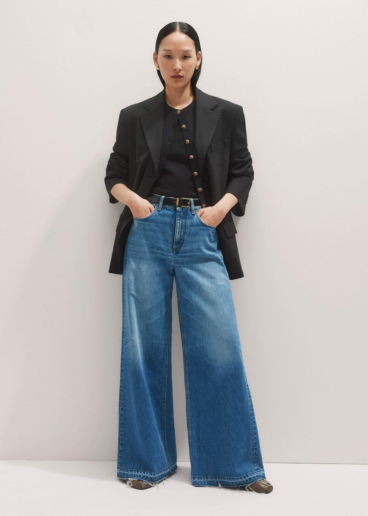 Blue Distressed Ultimate Wide-Leg Jean | ME+EM Clothing