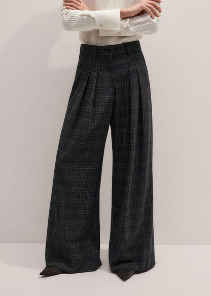 Gray Wool Wide-Leg Double Pleat Trouser | ME+EM Clothing