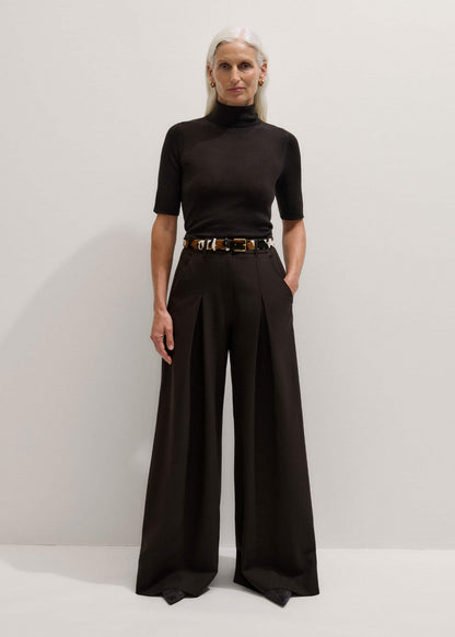 Brown Wool Ultimate Pleat-Front Wide-Leg Pant | ME+EM Clothing