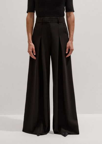 Brown Wool Ultimate Pleat-Front Wide-Leg Pant | ME+EM Clothing
