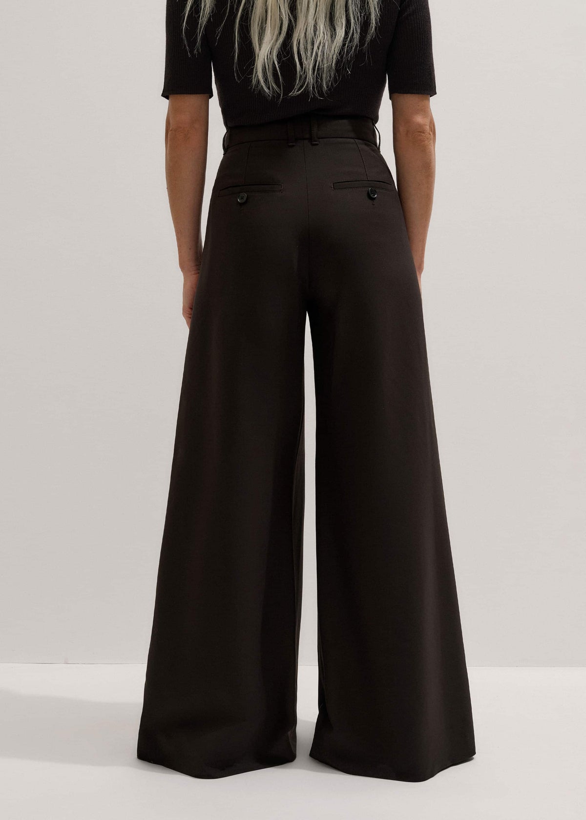 Brown Wool Ultimate Pleat-Front Wide-Leg Pant | ME+EM Clothing