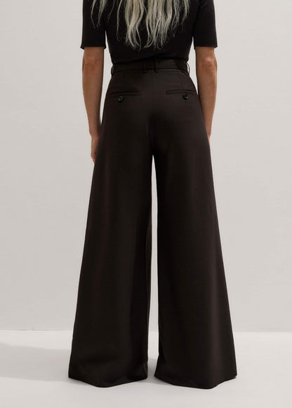 Brown Wool Ultimate Pleat-Front Wide-Leg Pant | ME+EM Clothing