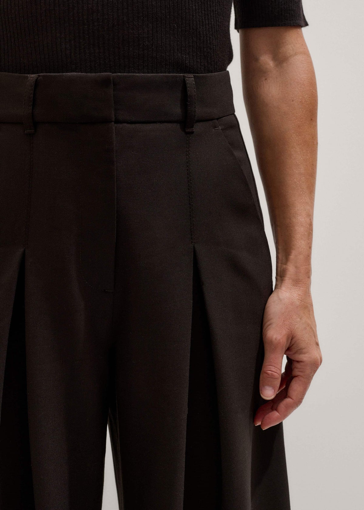 Brown Wool Ultimate Pleat-Front Wide-Leg Pant | ME+EM Clothing