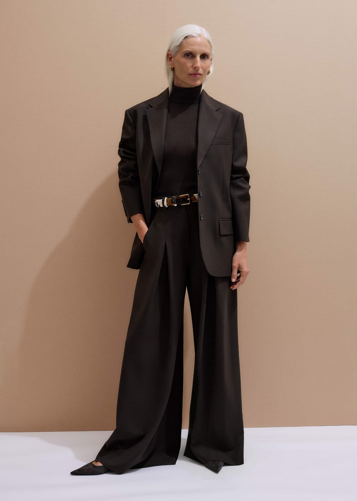 Brown Wool Ultimate Pleat-Front Wide-Leg Pant | ME+EM Clothing